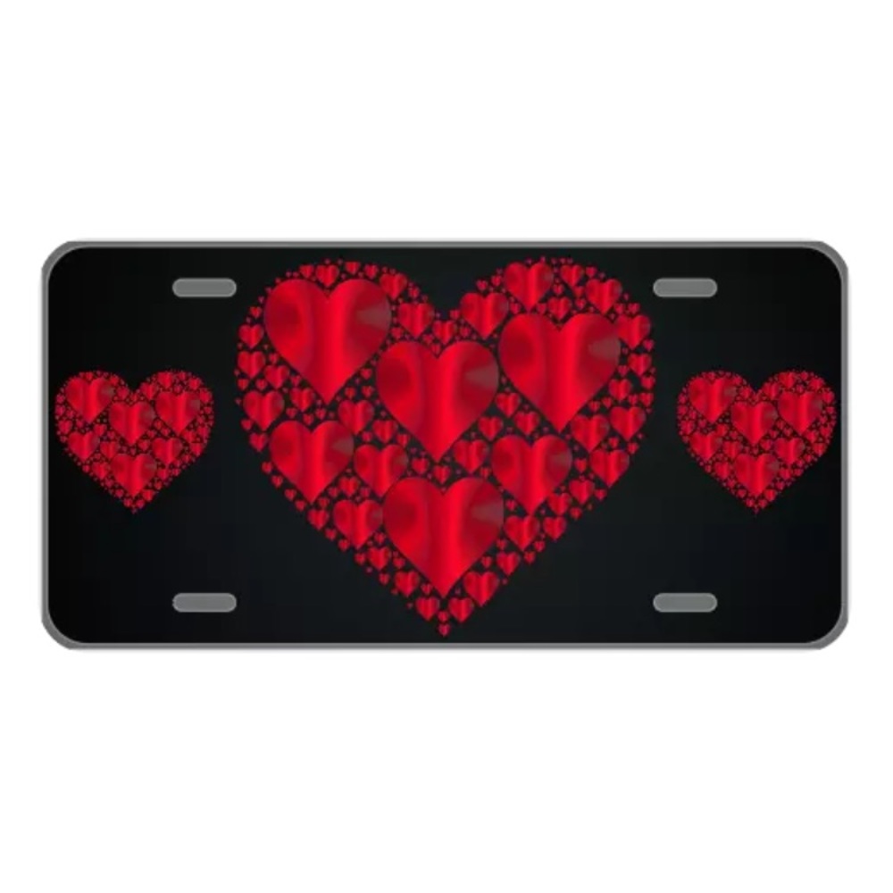 Custom license plate with 3 hearts within hearts